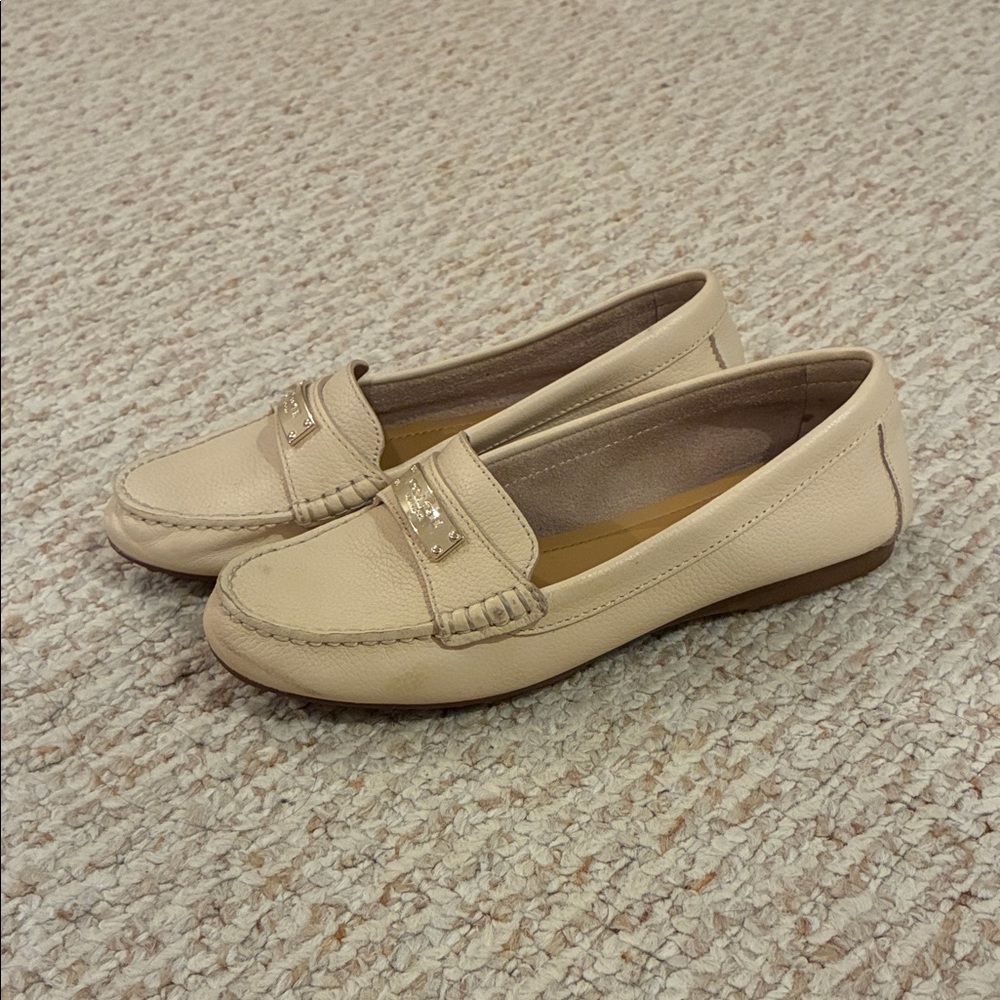 Coach Women's Beige Leather Penny Loafers with Gold Tone Hardware - Picture 3 of 4